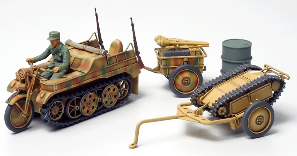 Kettenkraftrad w/ Infantry Cart & Goliath Demolition Vehicle 1:48 Model Kit by Tamiya