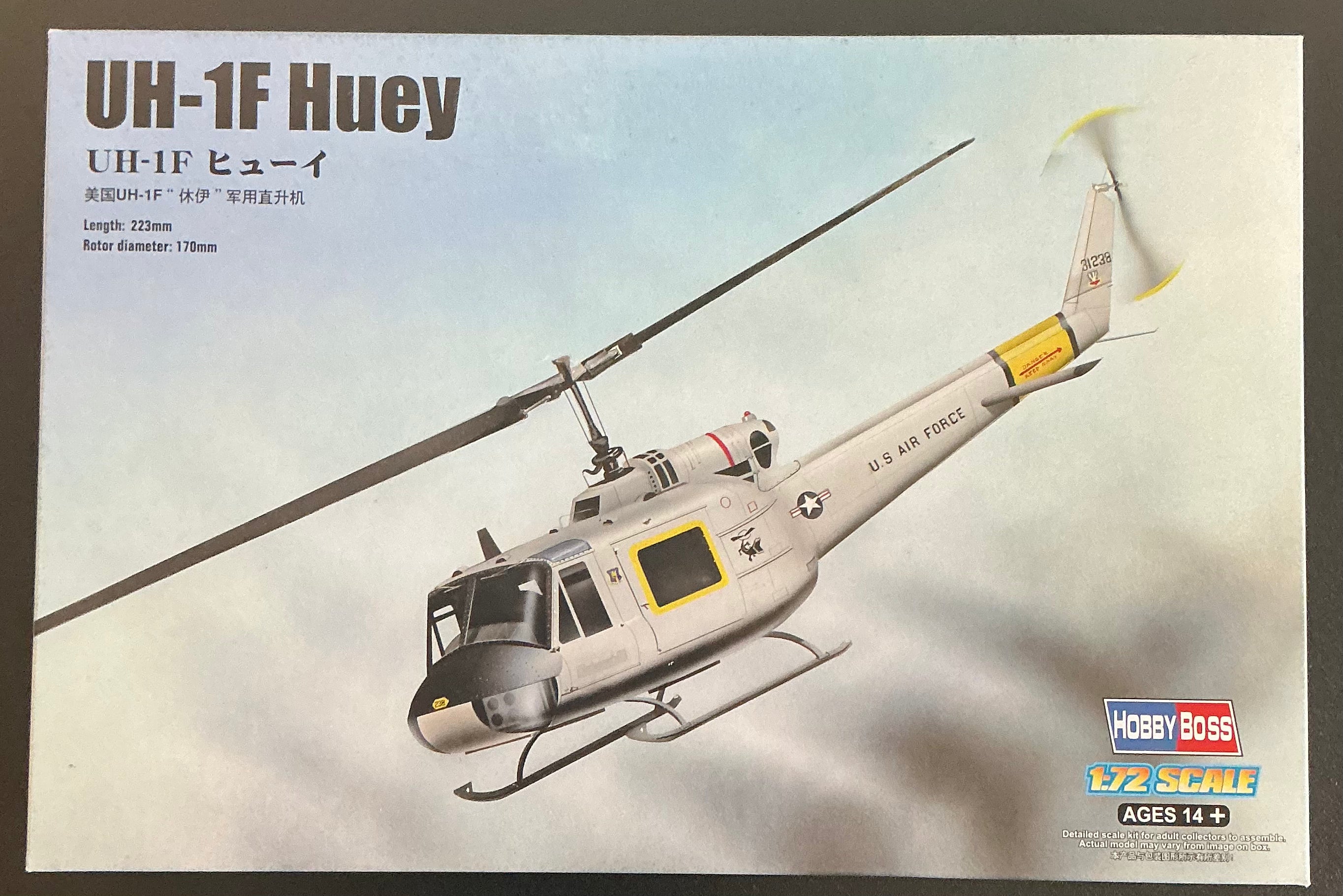 UH-1F Huey 1:72 Model Kit by Hobby Boss