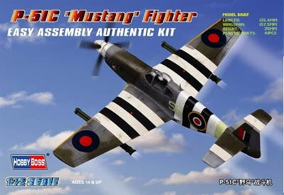 Easy Assemble P-51C Mustang Fighter 1:72 Model Kit by Hobby Boss