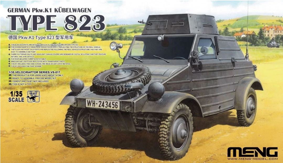 German Pkw.K1 Kübelwagen Type 823 1:35 Model Kit by Meng