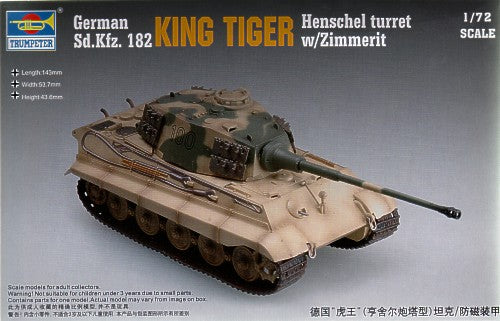 German Sd.Kfz. 182 King Tiger w/ Zimmerit (Henschel turret) 1:72 Model Kit by Trumpeter